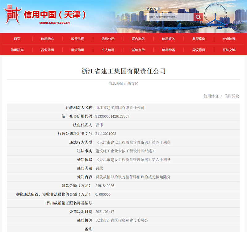 BOB娱乐体育官方网站浙江建工因未按工程安排图纸动工遭罚约250万元(图2)